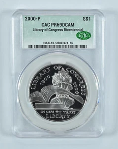 2000-P Library Of Congress Commemorative Silver Dollar PR69 DCAM CAC - Picture 1 of 5