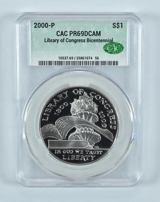 2000-P Library Of Congress Commemorative Silver Dollar PR69 DCAM CAC - Image 1 of 4