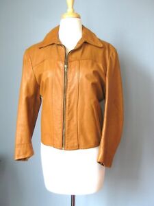 Vintage 1960s Rich Tan Leather Jacket Zip Front Pockets
