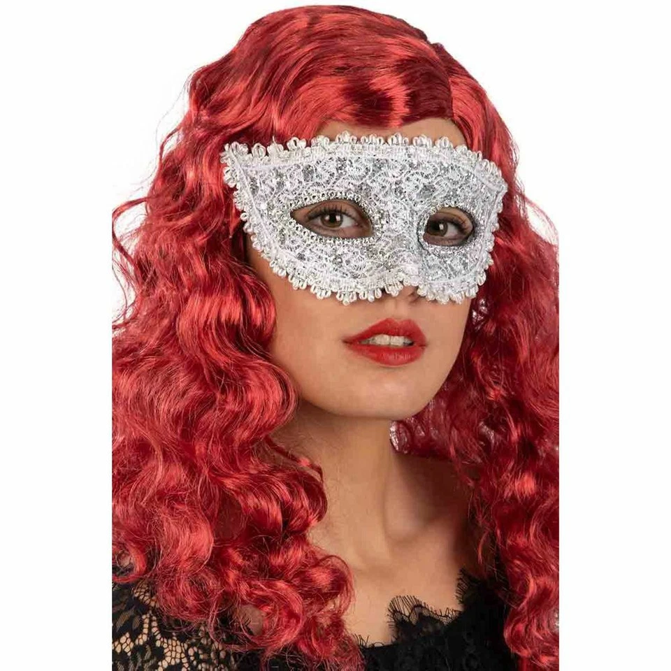 01271-1 MASCHERA ARGENTO IN PLASTICA CON PIZZO E STRASS CARNEVALE HALLOWEEN - Immagine 1 di 1