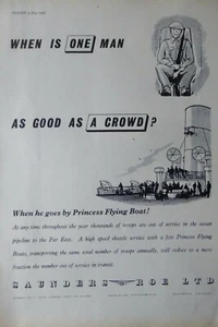 5/1952 PUB SAUNDERS ROE PRINCESS FLYING BOAT HYDRAVION ORIGINAL AD - Imagen 1 de 1