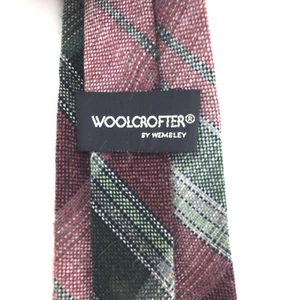 Woolcrofter Red Gray Tartan Wool Skinny (56 x 3in) Wembley Mens Slim Necktie - Picture 1 of 4