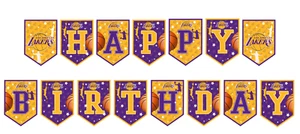Los Angeles Lakers Birthday Banner Bunting Flag. Party Lolly Bag Cake Basketball - Picture 1 of 1