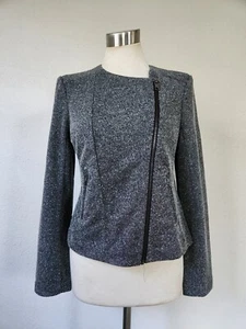 Catherine Malandrino Runway Style Charcoal Zip-Up Knit Moto Jacket Womens M NWT - Picture 1 of 7