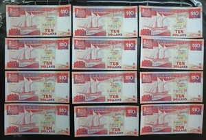 12 Singapore $10 / ten dollars boat / ship series banknotes 1988 UNC consecutive - Picture 1 of 2