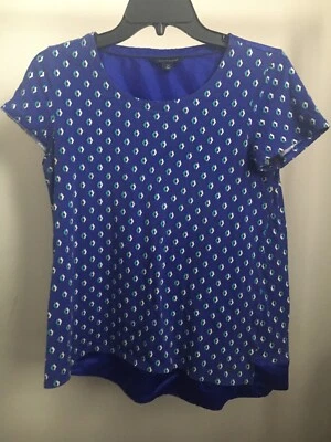 Mujer S Tommy Hilfiger Azul Patrón Manga Corta Pullover Top Camisa 2276 Foto 1 de 4