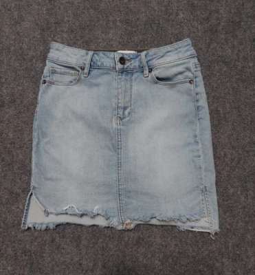 Falda vaquera Paige para mujer 25 azul lavado claro dobladillo crudo abertura lateral mini lápiz Foto 1 de 4