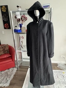 Albert Nipon Studio Hooded Burgundy Long 100% Wool Coat Velvet Hood/Accents 14 - Picture 1 of 8