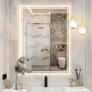 LED Wall Rectangular Mirror Anti-fog Bathroom Mirrors Makeup Light Wall Mounted - Picture 1 of 17