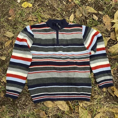 boys rugged bear Holiday Comfy Gray Red Striped Half Zipped sweater size 6X/7 NW - Image 1 of 3