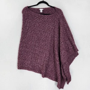 J Jill Sweater Womens One Size Purple Cable Knit Cape Poncho Boat Neck Pullover - Picture 1 of 10