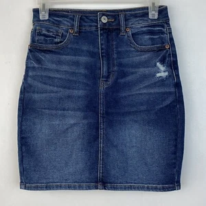 American Eagle Jean Skirt Womens 0 Denim Medium Wash Blue Pencil Knee Preppy - Picture 1 of 8