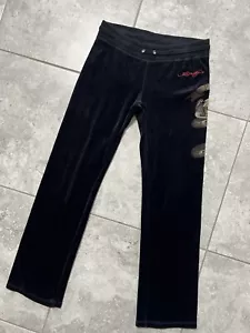 Pantaloni Ed Hardy vintage y2k velluto pull on track impreziositi tatuaggi grunge neri M - Foto 1 di 14