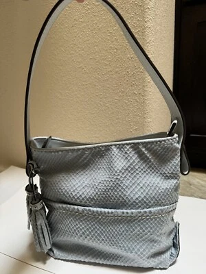 SONDRA ROBERTS SQUARED Faux Snake Skin Shoulder Handbag Purse Light Blue - Image 1 of 4