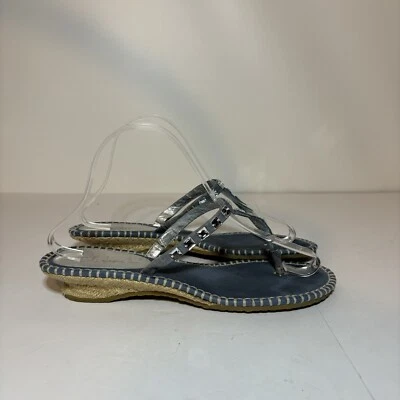 Cole Haan Thong Sandals Sz 8.5 B Jeweled Accent Flip Flop White Silver Leather - Image 1 of 4