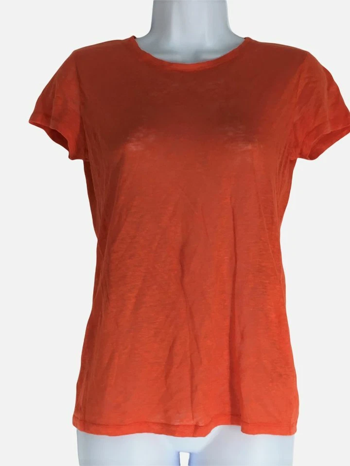 $100 Majestic Paris Women's Orange Scoop-Neck Short-Sleeve Linen Shirt Size 1 - Image 1 of 1