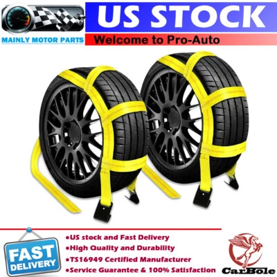 2Pcs Basket Tiedown car tire Straps Tow Dolly Wheel Net Sets Flat Hooks Ratchets - Image 1 of 4
