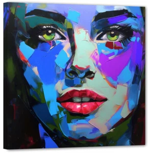 Woman in Blue Pop Faces Abstract Art Picture 100x100 Excellent Current Art Modern FC11 - Picture 1 of 2