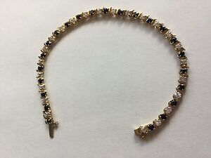 10K Solid Yellow Gold Sapphire and Cubic Zirconia Tennis 7" Bracelet - Excellent