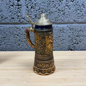 Vintage West German Large Stein Beer Garden W/ Swiss MAPSA Music Box 9 1/2 in - Foto 1 di 24