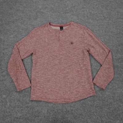 Volcom Shirt Mens Medium Henley Red Logo Knit Skate Street Long Sleeve Casual - Image 1 of 4