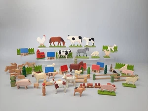 Vintage alte Erzgebirge Reifentiere Häuser Flachfiguren Bäume Holzspielzeug - Bild 1 von 18
