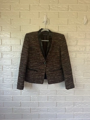 Lafayette Women’s  148 Tweed Blazer Wool Blend Leather Trim Sz 2 Lorelai Gilmore - Image 1 of 4