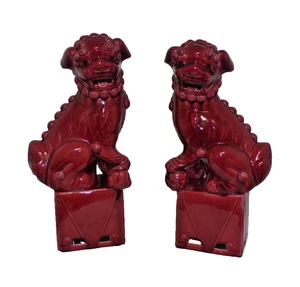Pair Foo Dogs - Red - Ceramic - Late 1950s - Stunning - 37 cm Tall L@@K Original - Picture 1 of 11