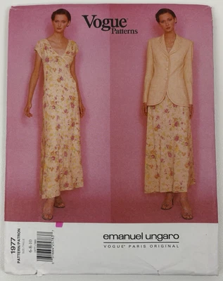 Vogue 1977 Emanuel Ungaro Dress & Jacket Sz 6 8 10 Sewing Pattern UC FF VTG 90s - Image 1 of 4