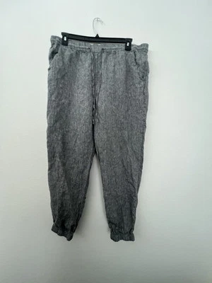 Pantalones de lino de lujo Charter Club para mujer XXL negros pizarra pull-on pierna ancha recortados Foto 1 de 4