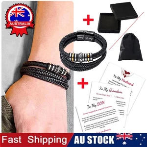 To My Son Love You Forever Leather Braided Bracelet Wristband + Gift Card MeCF - Picture 1 of 18