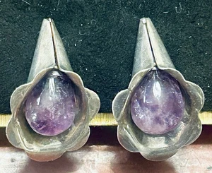 Vintage mexikanische Sterlingsilber und Amethyst Schraubverschluss Ohrringe Calla Lilie 10,83 g - Bild 1 von 10