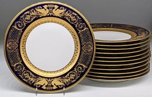 SET 12 Hutschenreuther Bavarian Gold Encrusted Cobalt Dinner plates - Picture 1 of 14