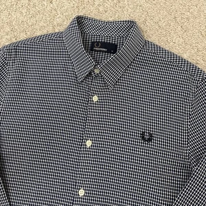 Fred Perry camicia uomo media manica lunga motivo ovale blu navy mod anni 60 ska - Foto 1 di 13