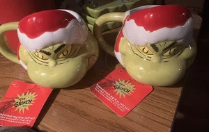 Neu 2er Set Grinch Santa Kopf Tassen How The Grinch Stole Weihnachten mit Etikett - Bild 1 von 8
