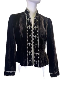 Double D Ranch Wear Brown Velvet Metal Studded Cross Concho Jacket Size S - Bild 1 von 9