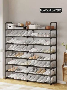 8-Tier Black Metal Shoe Rack - Reinforced Wide Shelves,Sturdy Organizer for Home - Picture 1 of 11