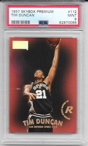 1997 Skybox Premium Tim Duncan PSA 9 RC #112 San Antonio Spurs HOF CENTERED SP