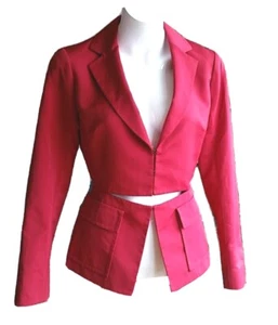 Lida Baday Couture Modern Destructured Raspberry Red Blazer Jacket Size 6 - Picture 1 of 10