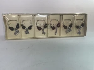 Pier 1 Imports African Animals Safari Theme Wine Glass Charms Set of 6 - Picture 1 of 4