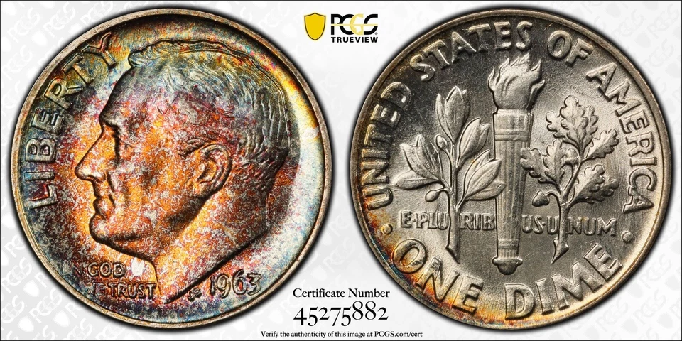 1963 Roosevelt 10c PCGS MS66+ Toned - Image 1 of 1
