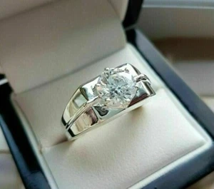 1.10CT Round Natural Diamond Solitaire Men's Wedding Gift Ring 14k White Gold - Picture 1 of 13