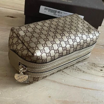 Gucci Microguccissima маленький кожаный макияж молнии мешок в металлик золото - новый - Изображение 1 из 4