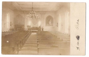 RPPC INTERIOR CHURCH Pews A ANA PAPA Organ Chandelier Postcard Sepia Velox - Picture 1 of 2
