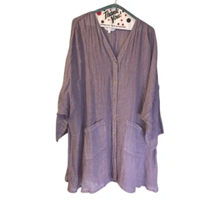 Giacca donna Kleen 100% lino pastello taglia XL lavanda bottoni Lagenlook - Foto 1 di 7