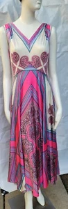1960's Vintage ELINOR GAY Print Boho Maxi Dress Super Full Skirt SZ 6ish - Picture 1 of 8