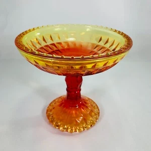 "Plato de caramelo diamante pedestal de vidrio ámbar vintage 5 1/2""" - Imagen 1 de 7