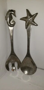 VTG 90'S MARISPOSA SEAHORSE STARFISH ALUMINUM SALAD SERVERS FORK SPOON BEACH - Picture 1 of 19
