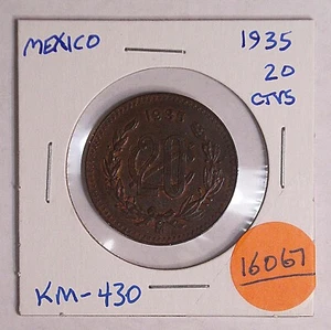 1935 Mexico 20 Centavos coin KM-430 HIGH GRADE #16067 - Picture 1 of 5