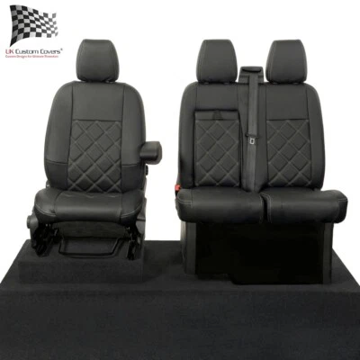 FORD TRANSIT CUSTOM FRONT SEAT COVERS LEATHERETTE (2013-2023) BLACK 237 - Image 1 of 4